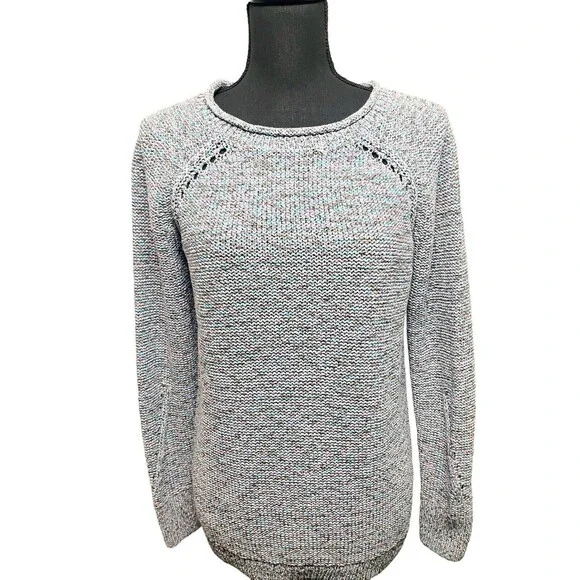 Talbots Women's Sweater Gray with Shades of Blue /Pink Roll Neck  Size Medium - Picture 13 of 16